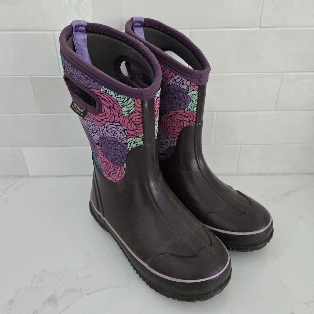 Bogs Classic High Handles Rosey Purple Floral Waterproof Insulated Snow Boots 4